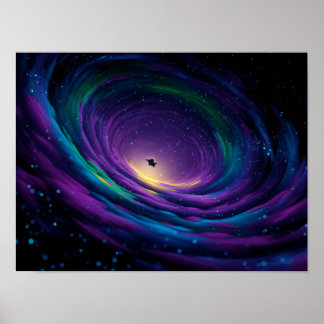 Poster Galaxie Vorticeuse Dynamique avec Astronef Central
