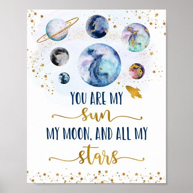 Poster Galaxy Blue Gold Vous Êtes Mes Étoiles Sun Moon (Devant)