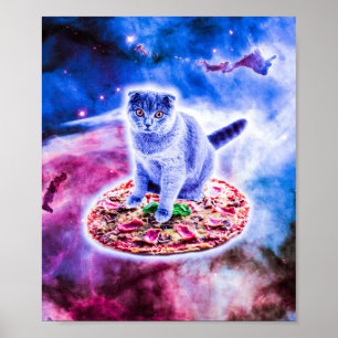 Poster Galaxy Kitty Chat Riding Pizza Dans L'Espace