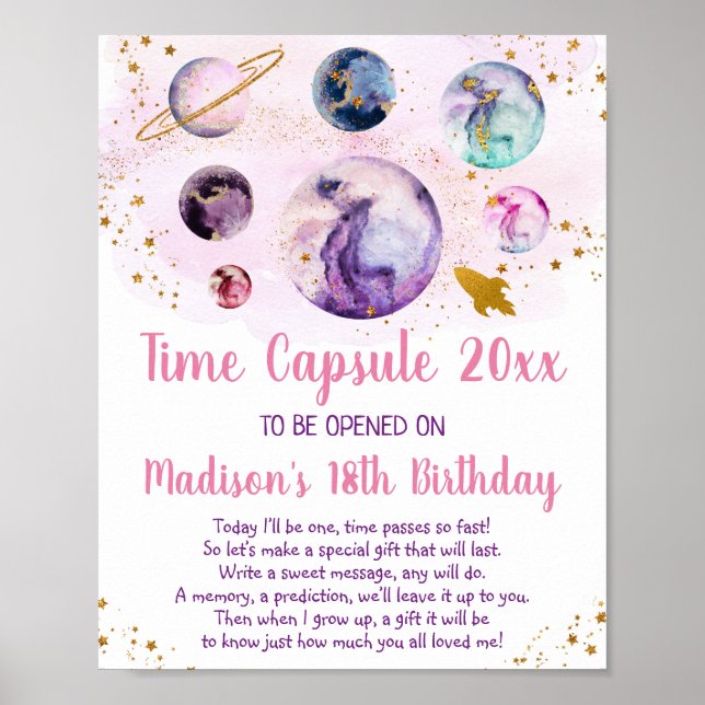 Poster Galaxy Pink Gold Espace temps Capsule 1er annivers (Devant)