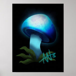 Poster Galaxy Shiitake brillant bleu clair champignons