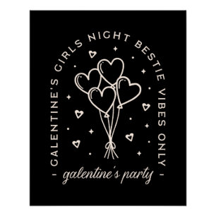 Poster Galentines fête bestie filles nuit noir