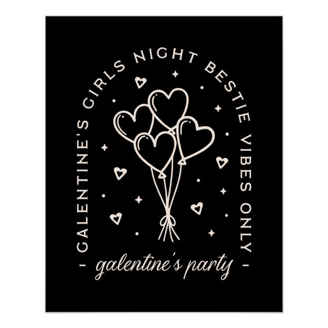 Poster Galentines fête bestie filles nuit noir (Devant)