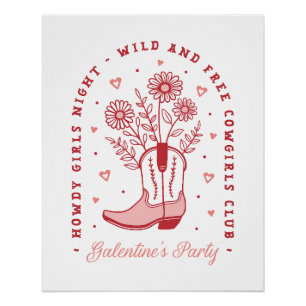 Poster Galentines fête filles nuit cowgirls floral girly