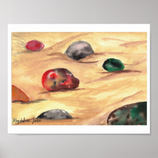 Poster Galets colorés d'eau sur une plage de sable