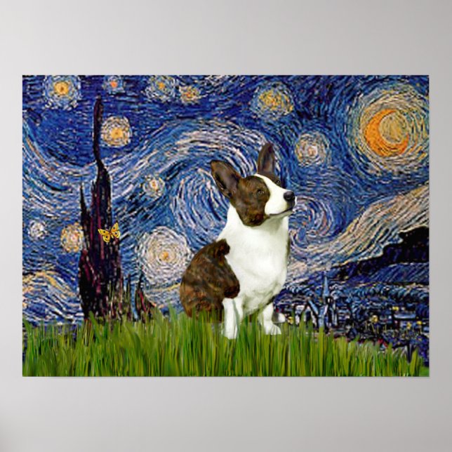 Poster Gallois Corgi Cardigan - Nuit étoilée (Devant)