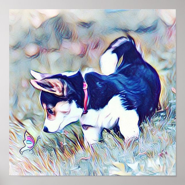 Poster Gallois Corgi chiot avec queue (Devant)