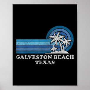 Poster Galveston Beach Texas Famille Vacances d'été Vinta