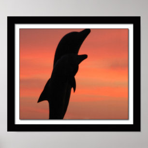 Poster Galveston Seawall Beach Dolphin Statue à Sunrise