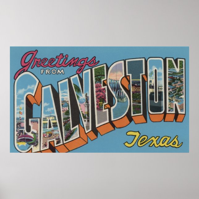 Poster Galveston, Texas - Scènes de grandes lettres (Devant)