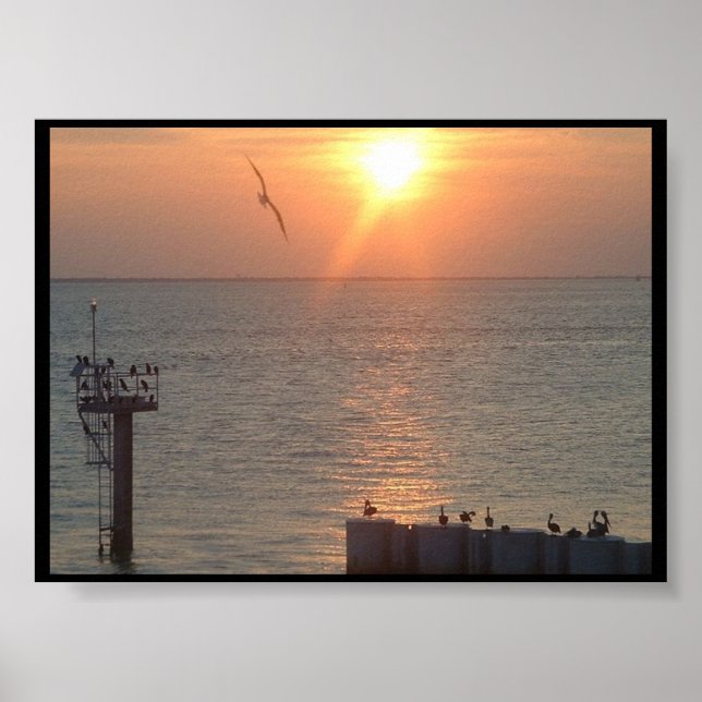 Poster Galveston Texas Sunset on Water (Devant)