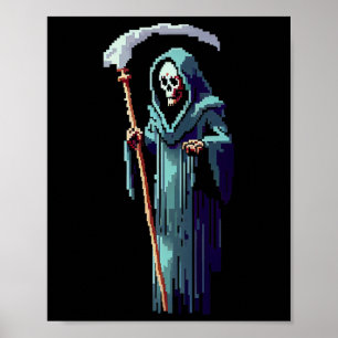 Poster Gamer 8 Bit Pixel Art Vidéo Jeu Grim Reaper De De 
