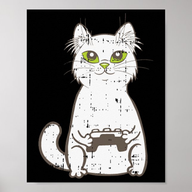Poster Gamer Cat Video Game Controller Cute Gaming Geek G (Devant)