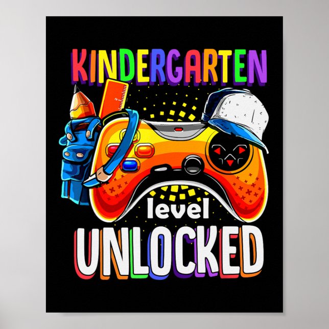 Poster Gamer Ck To School Gamepad Kindergarten Level Unlo (Devant)