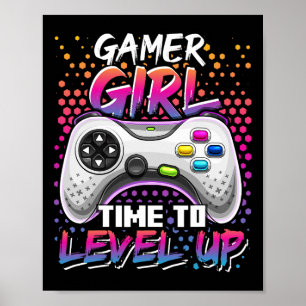 Poster Gamer Girer Temps De Niveau Up Vidéo Jeu Anniversa