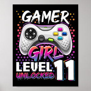 Poster Gamer Girl Level 11 Déverrouillé Jeu vidéo 11e nai
