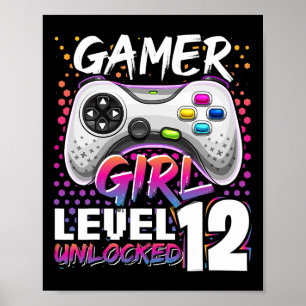 Poster Gamer Girl Level 12 Déverrouillé Jeu vidéo 12e Nai
