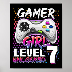 Poster Gamer Girl Niveau 7 Déverrouillé Jeu vidéo 7e Anni