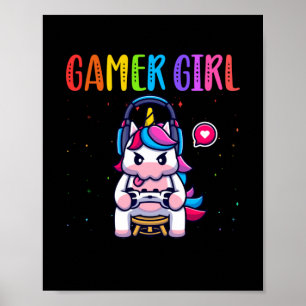 Poster Gamer Girl Unicorn Jeu vidéo mignonne