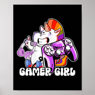 Poster Gamer Girl Unicorn Jeu vidéo mignonne Jeu Lover Co