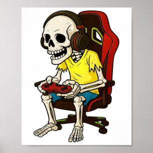 Poster Gamer Halloween squelette effrayant jeu vidéo B