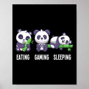 Poster Gamer Panda Manger Jeu Dormir Pour Multijoueur