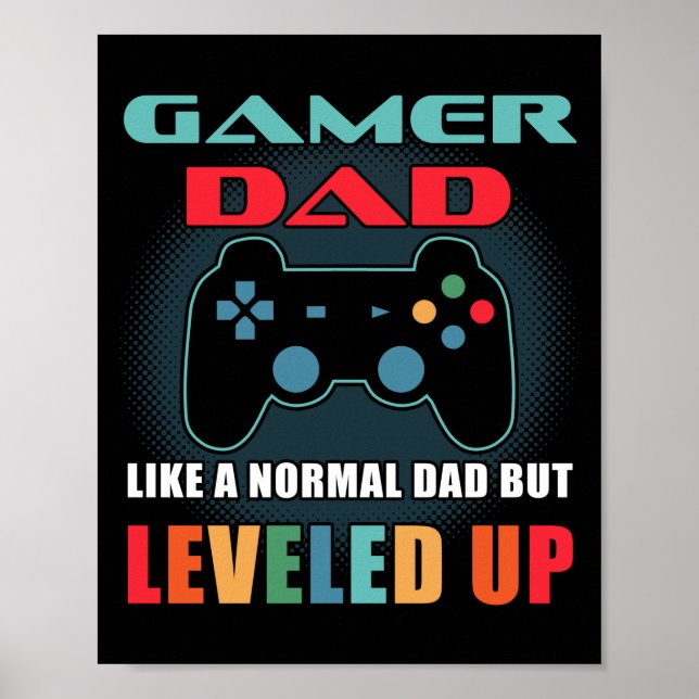 Poster Gamer Papa Cadeau Normal Papa Levelup Fête des pèr (Devant)