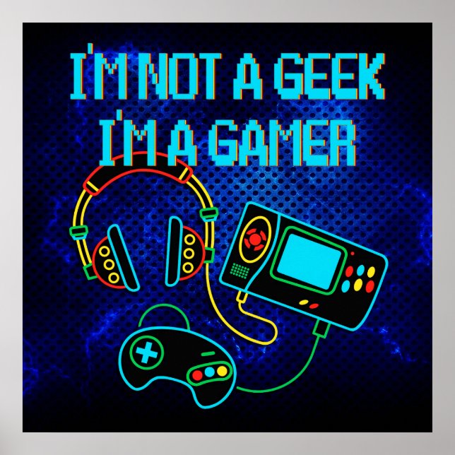 Poster Gamer Retro Neon Blue (Devant)