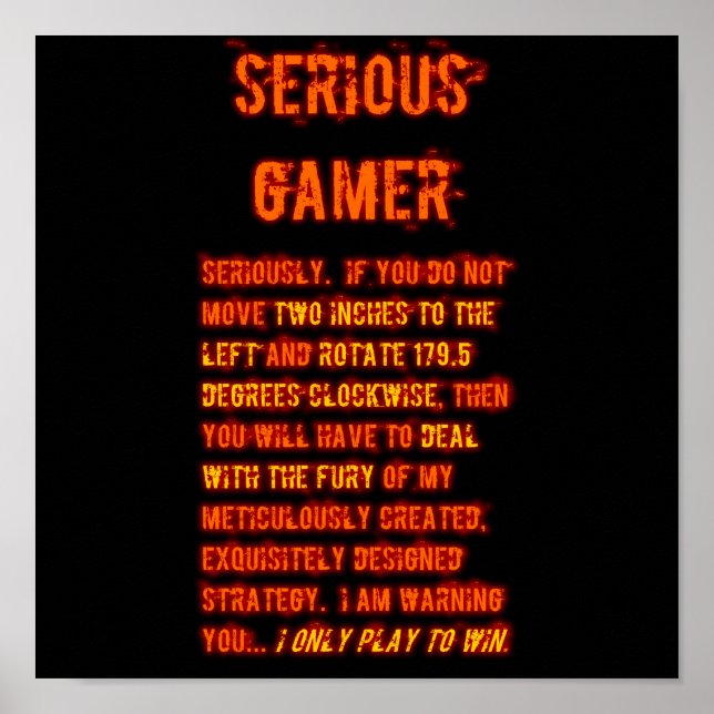 Poster Gamer Sérieux - Orange (Devant)