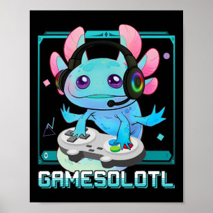 Poster Gamesolotl Axolotl Joueur de jeux vidéo Kawaii Pas