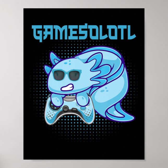 Poster Gamesolotl Axolotl Video Gamer Kawaii Anime Kids B (Devant)