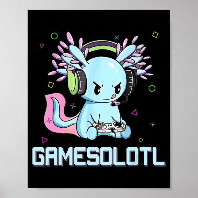 Poster Gamesolotl Cute Axolotl Vidéo Gamer Kawaii Anime B (Devant)