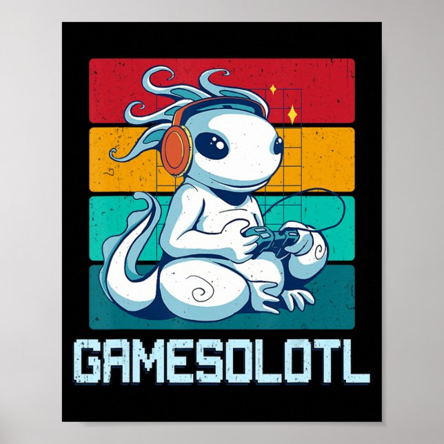 Poster Gamesolotl Cute Axolotl Vidéo Gamer Kawaii Anime B (Devant)