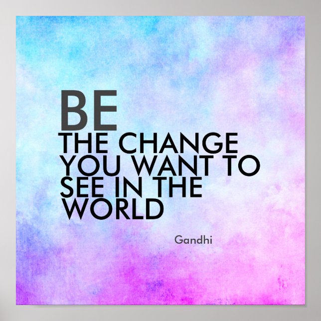 Poster Gandhi citation être le changement bleu et violet (Devant)