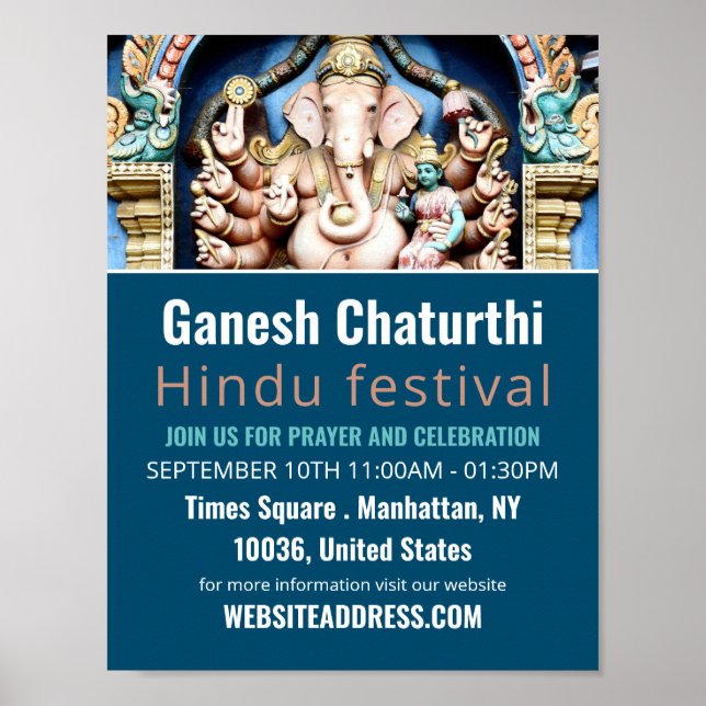 Poster Ganesh le Dieu hindou, événement hindou publicité (Devant)
