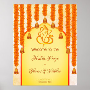 Poster Ganesha marigold garlands Haldi Ganesh pooja