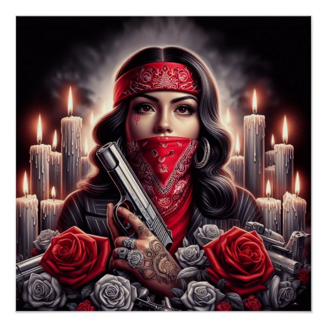 Poster Gangster Girl Hip hop chicano art graphique (Devant)
