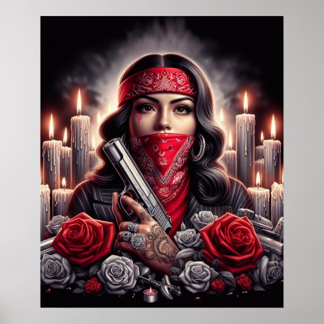 Poster Gangster Girl Hip hop chicano art graphique (Devant)