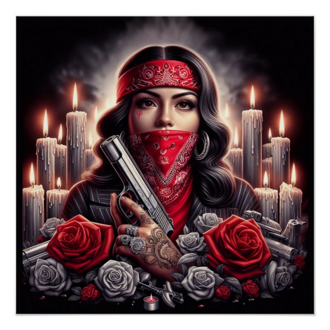 Poster Gangster Girl Hip hop chicano art graphique (Devant)