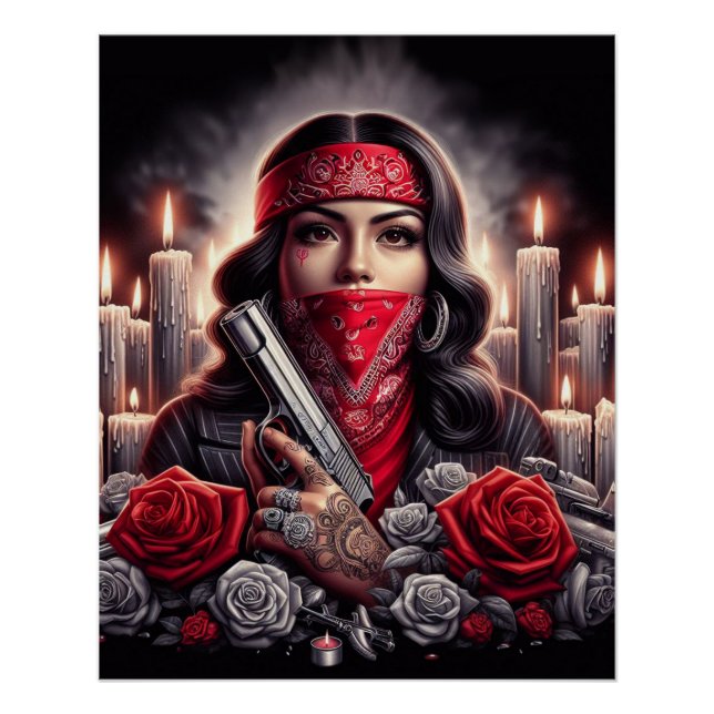 Poster Gangster Girl Hip hop chicano art graphique (Devant)