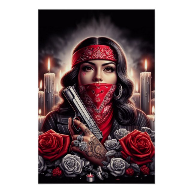 Poster Gangster Girl Hip hop chicano art graphique (Devant)