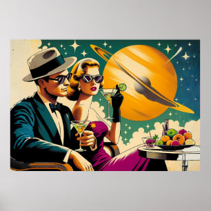 Poster Gangster Party Martini Las Vegas d'ère spatiale