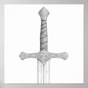 Poster Gant de Chevalier et Poignée d'Épée en Couleurs Dé