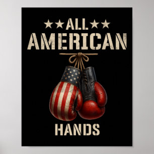 Poster Gant Drapeau Américain De Boxe De Mains Patriotiqu