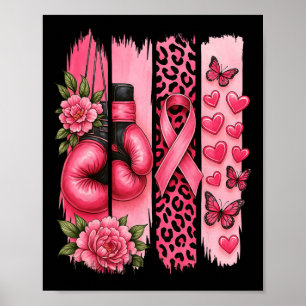 Poster Gants de boîte en ruban rose Léopard Cancer du sei