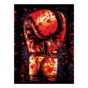 Poster Gants de boxe rouges éclaboussés de sang, Art dram