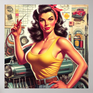 Poster Garage Mécanique Pin-up