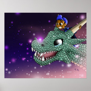 Poster Garçon Afro-Américain et Dragon