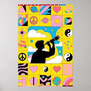 Poster Garçon au télescope Pop Art