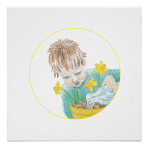 Poster Garçon Avec Daffodiles